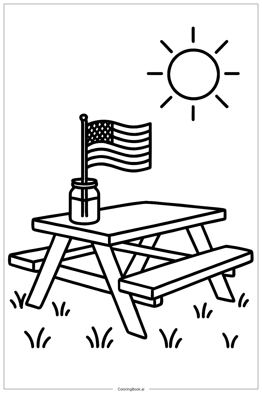 Trang tô màu Cờ Mỹ trên bàn dã ngoại