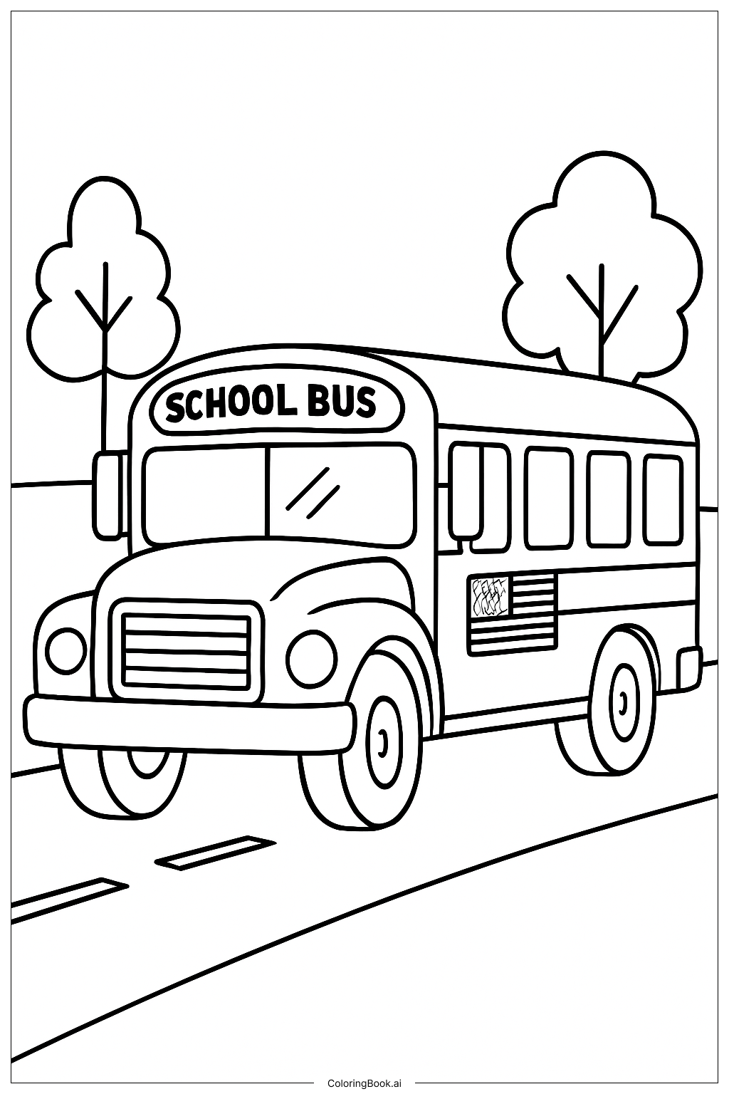 Trang tô màu Xe Buýt Trường Học Cờ Mỹ