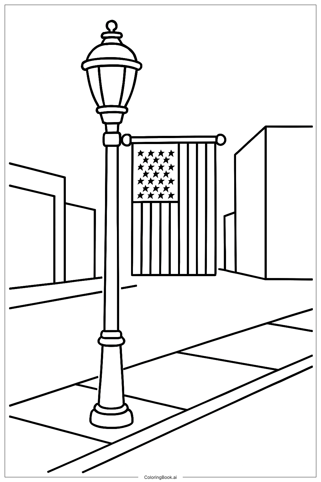 Trang tô màu Biểu ngữ đèn đường cờ Mỹ