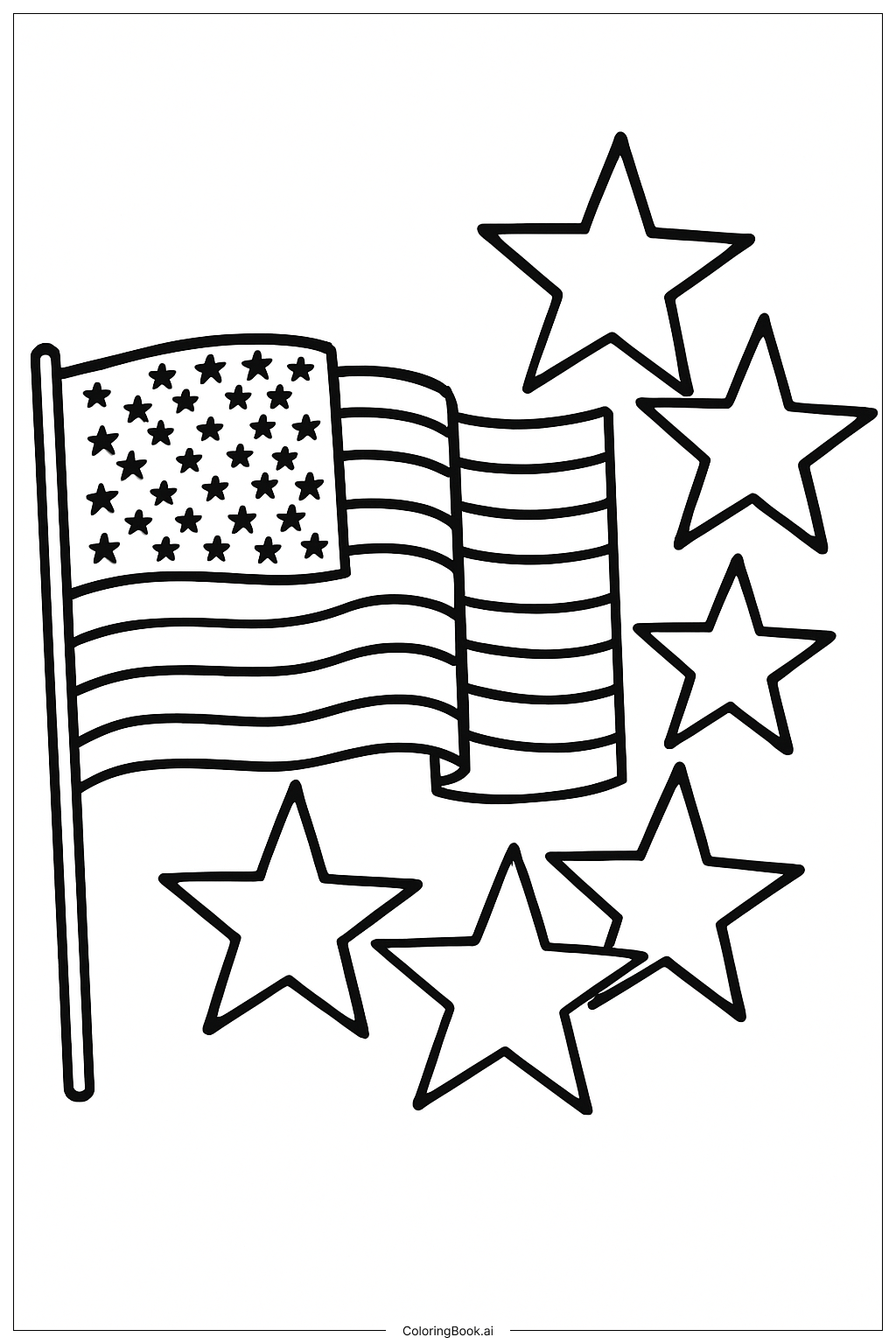 Trang tô màu Cờ Mỹ với cụm sao