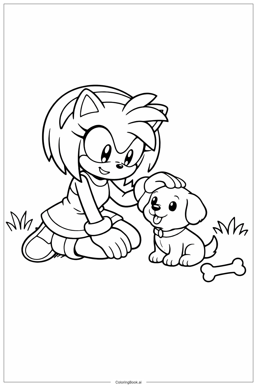  索尼克的艾咪在幫助小狗著色頁 