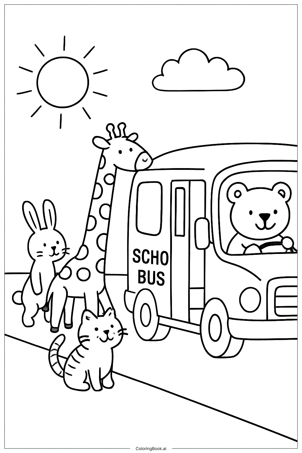  동물 스쿨 버스 색칠공부 페이지 