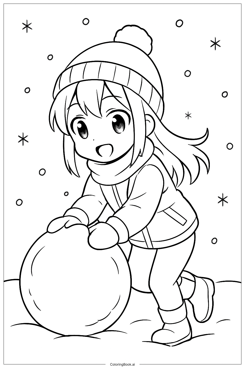  Trang tô màu Cô Gái Anime Xây Người Tuyết 