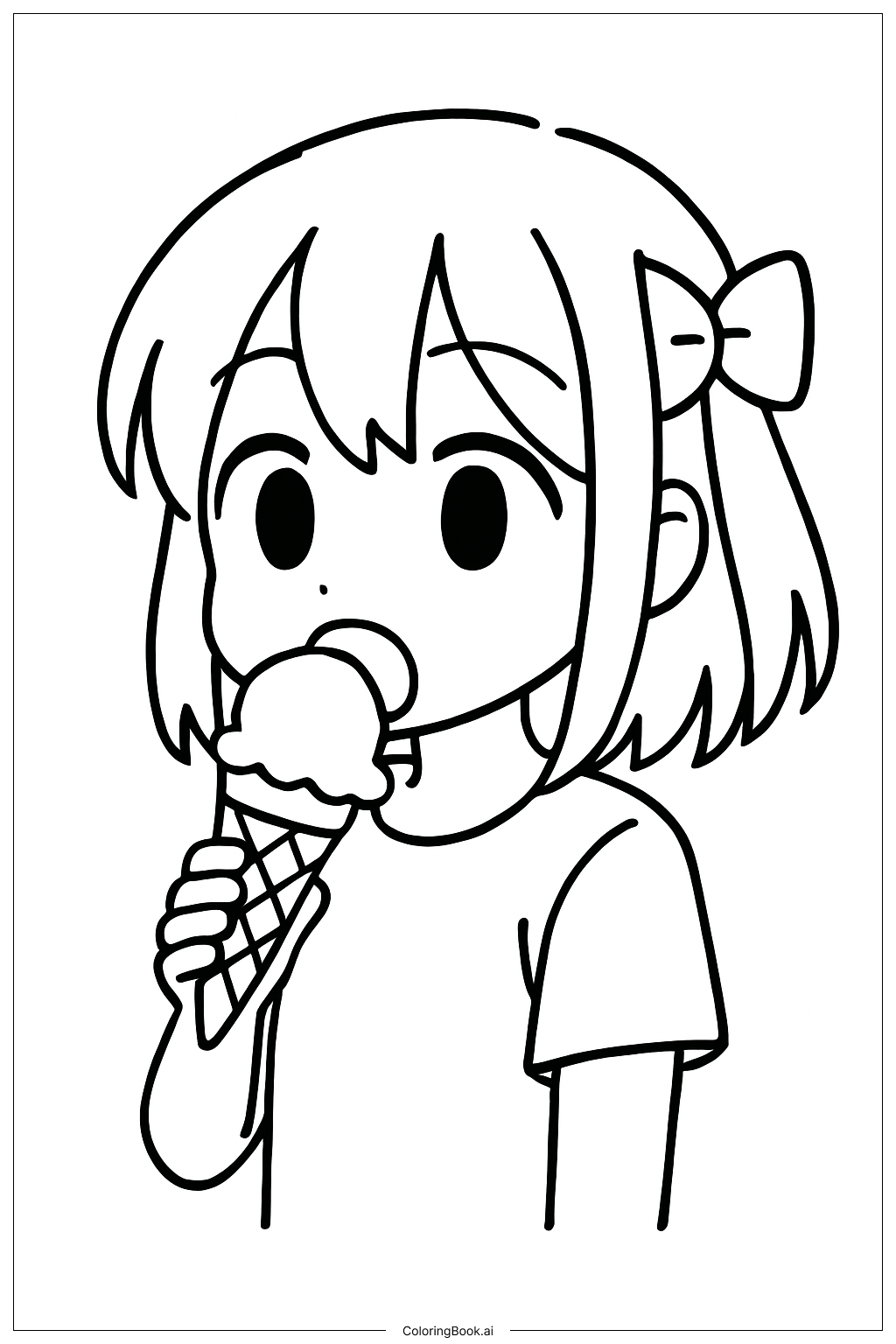 動漫女孩吃冰淇淋著色頁