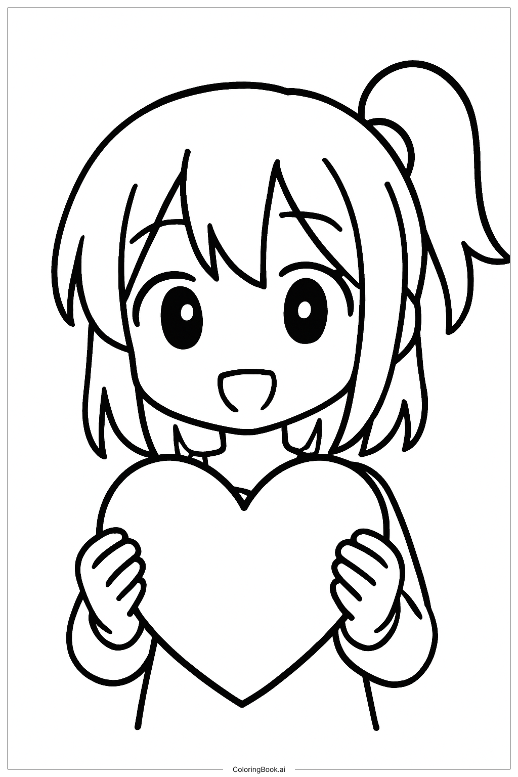  Trang tô màu Cô gái Anime cầm trái tim 