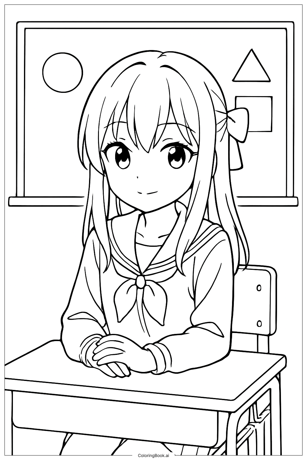  教室裡的動漫女孩著色頁 