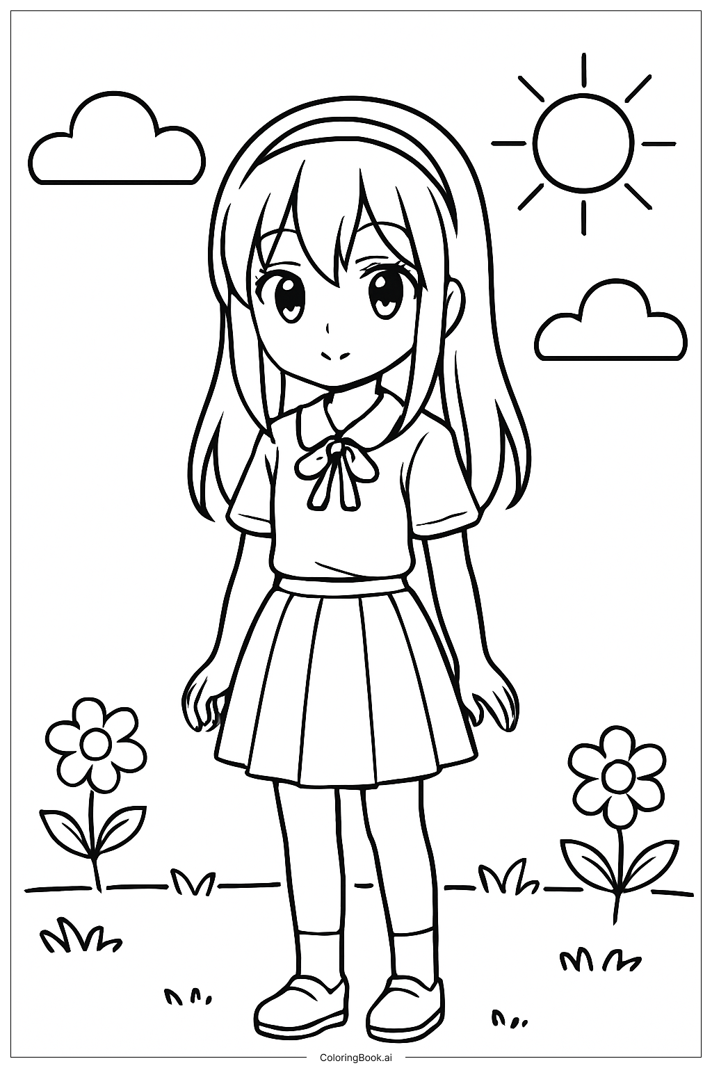  Trang tô màu Cô Gái Anime Trong Vườn 