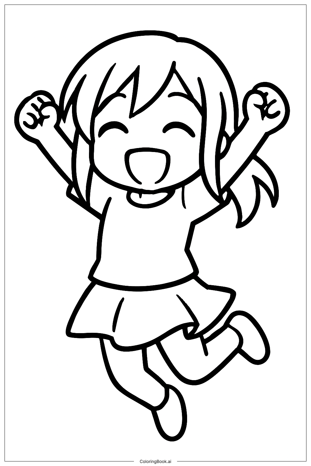 動漫女孩跳躍著色頁