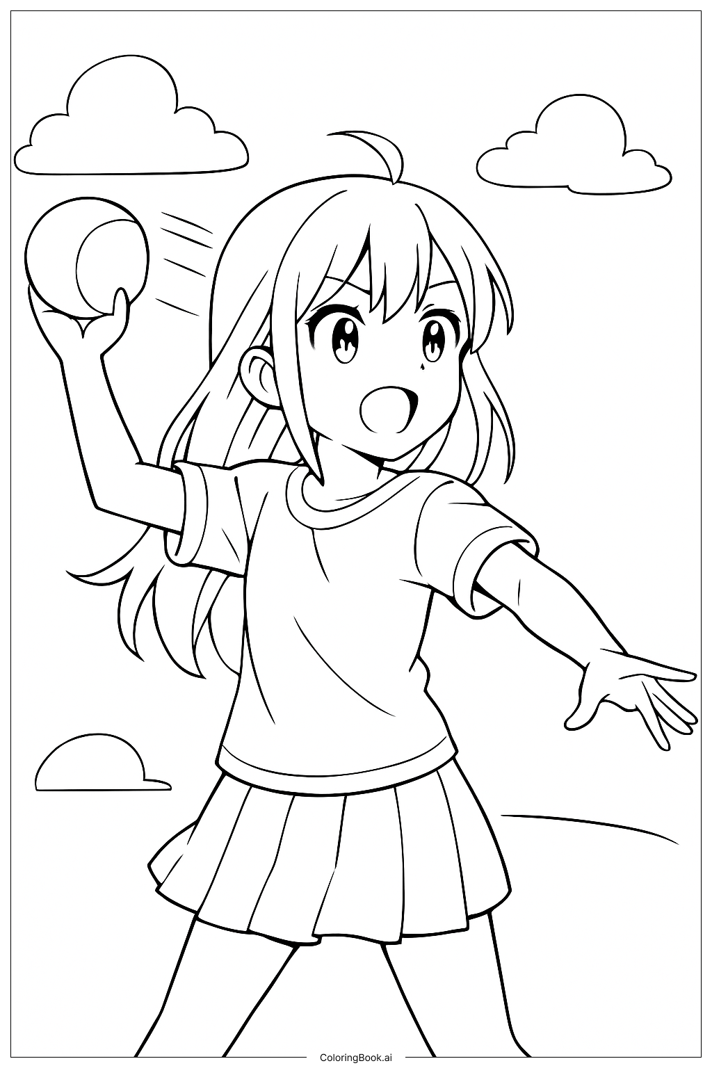  玩球的動畫女孩著色頁 