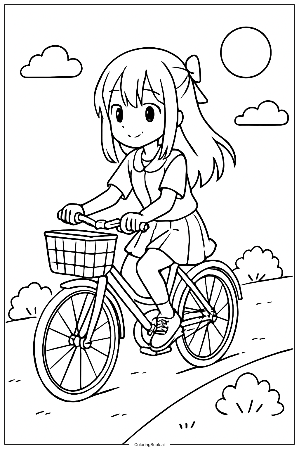  Trang tô màu Cô Gái Anime Đạp Xe 