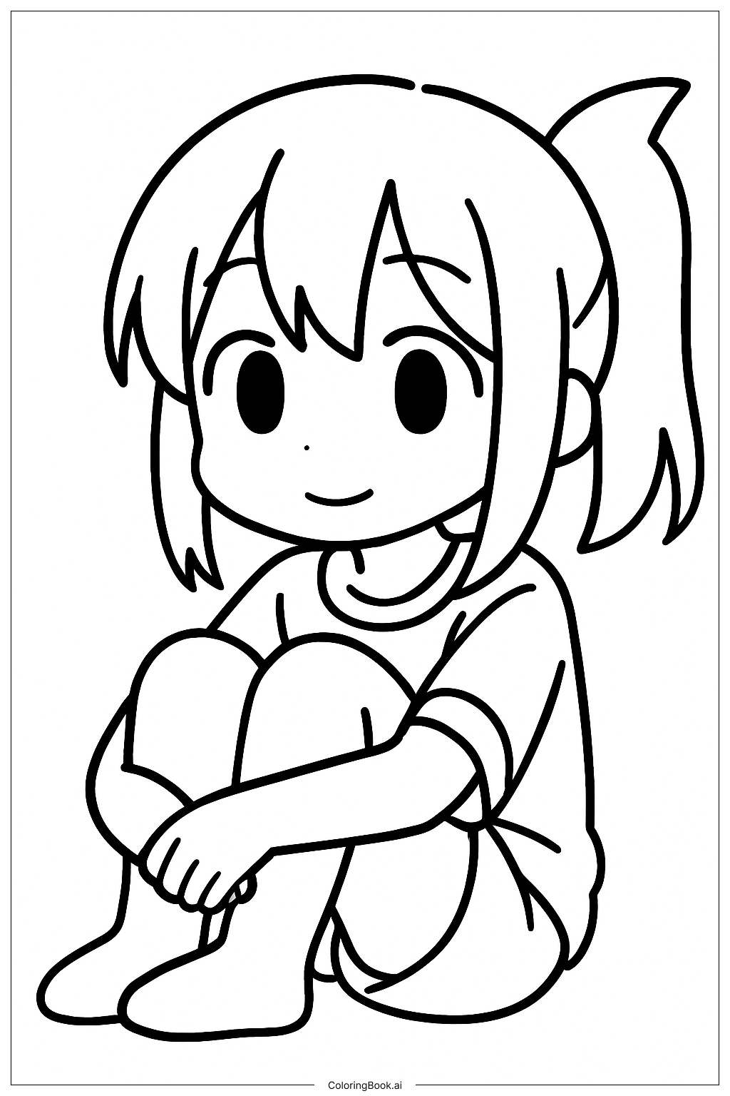 坐著的動漫女孩著色頁