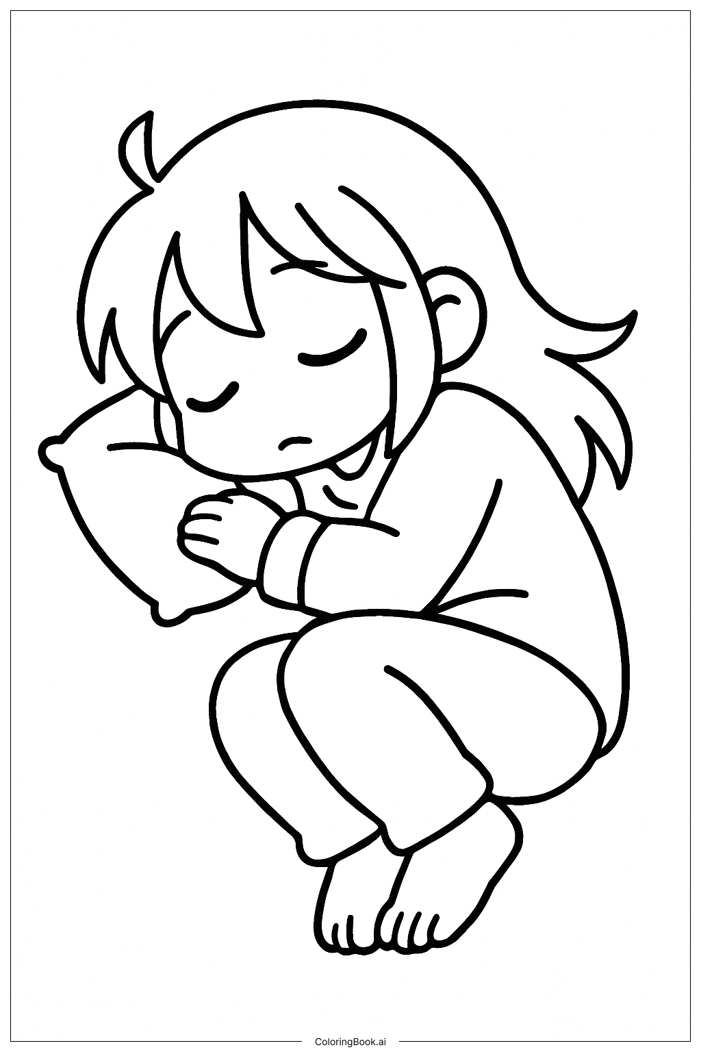 動畫女孩睡覺中著色頁