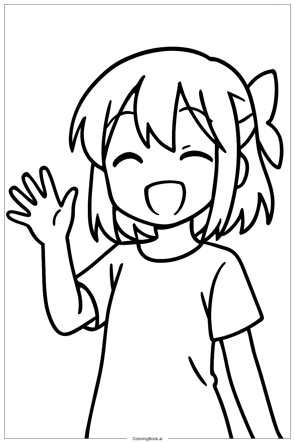 揮手的動漫女孩著色頁