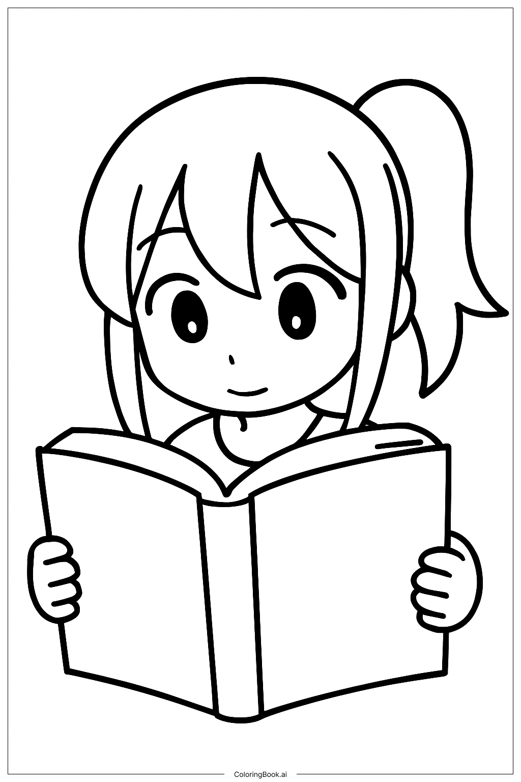  Trang tô màu Cô gái Anime với Cuốn sách 