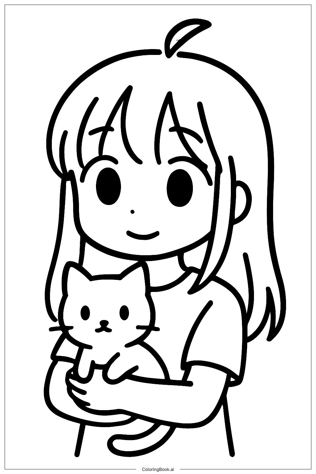 和貓咪的動漫少女著色頁