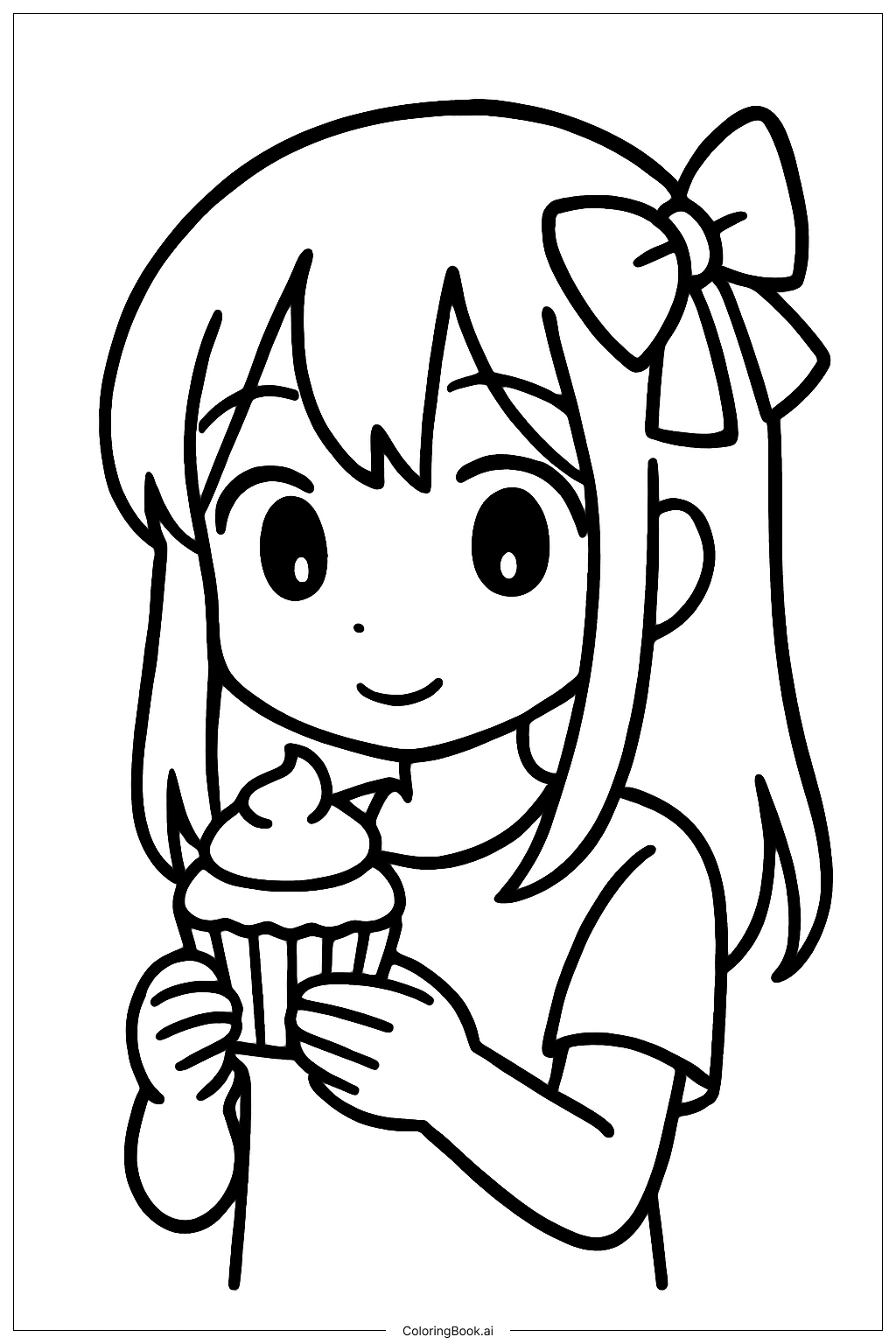  Trang tô màu Cô gái Anime với Bánh Cupcake 