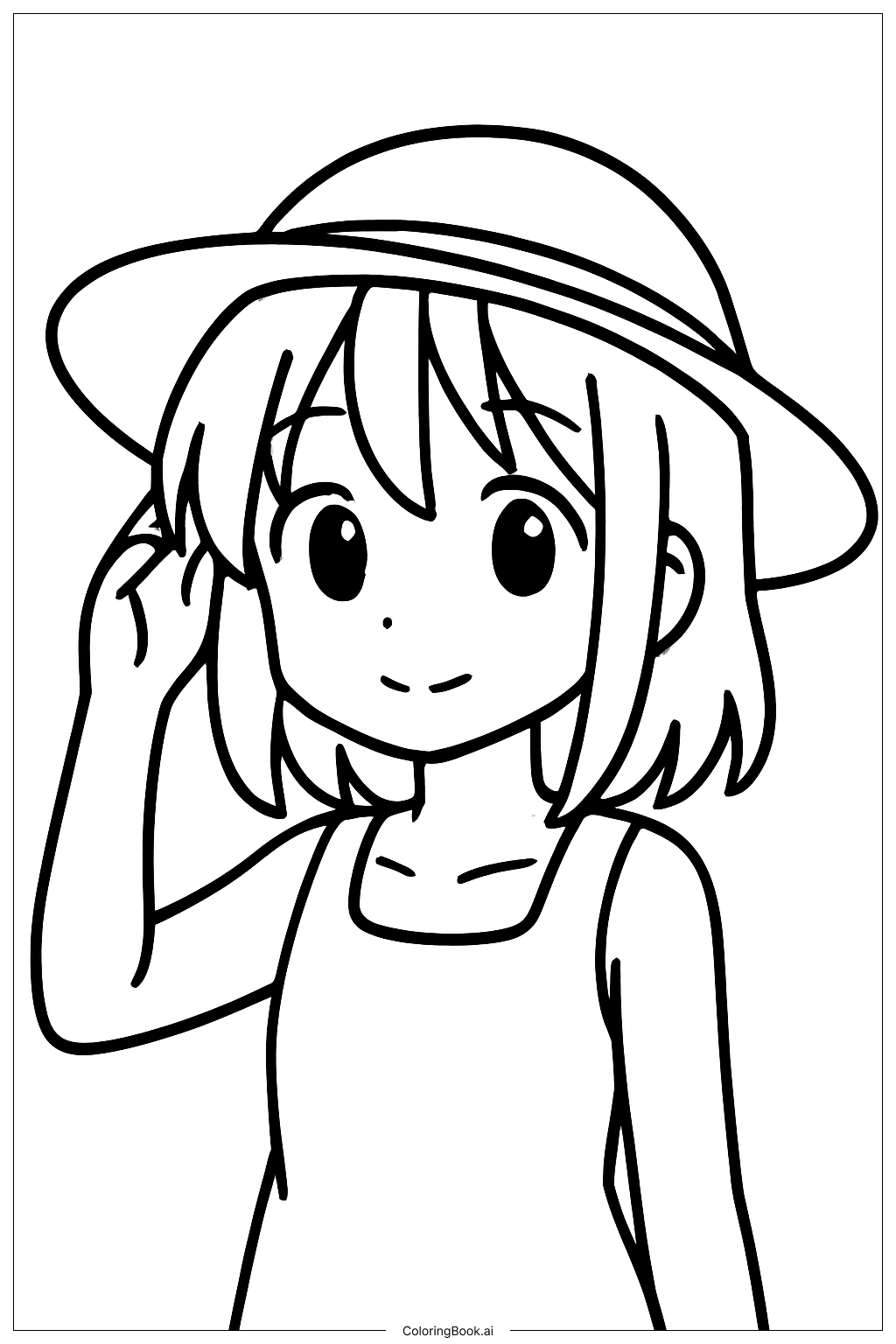 戴帽子的動漫少女著色頁