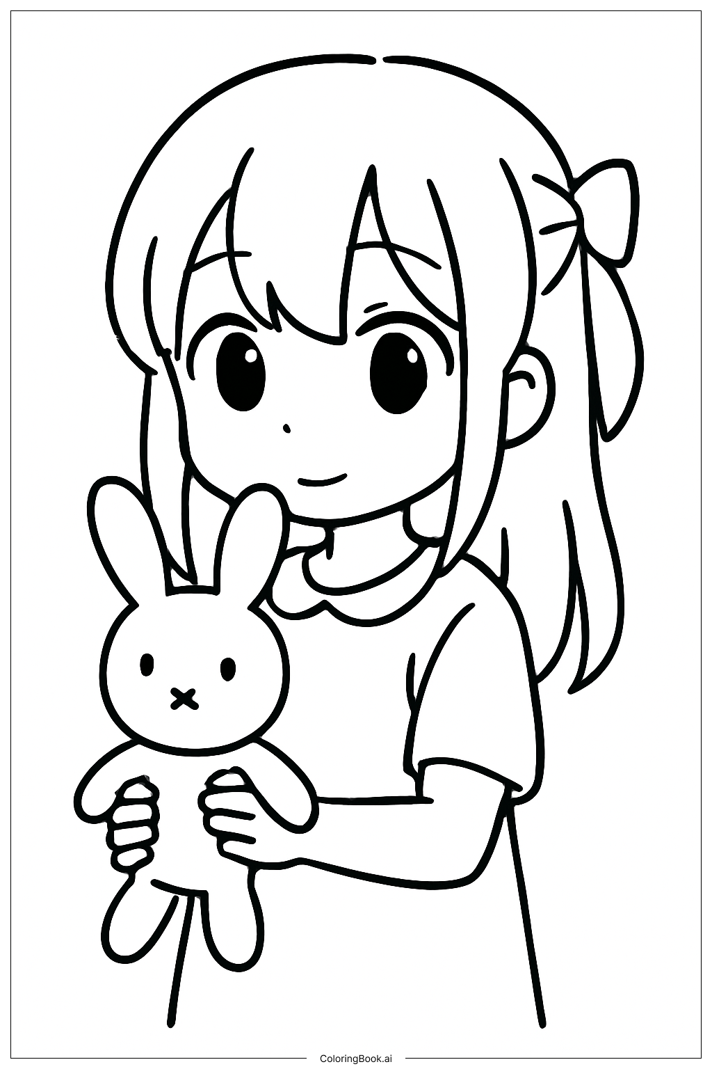 拿著玩具的動漫女孩著色頁