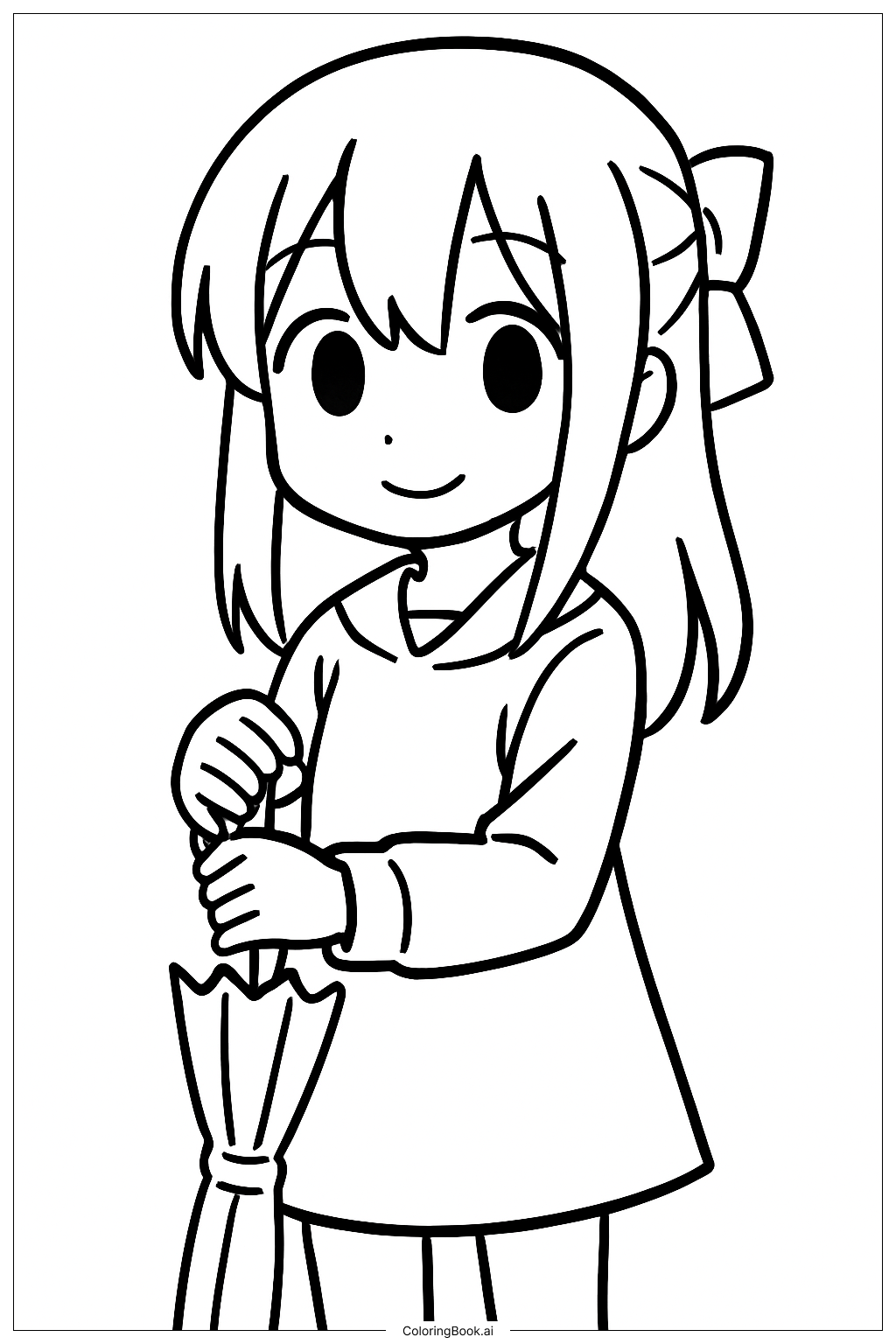  Trang tô màu Cô Gái Anime Với Cái Ô 