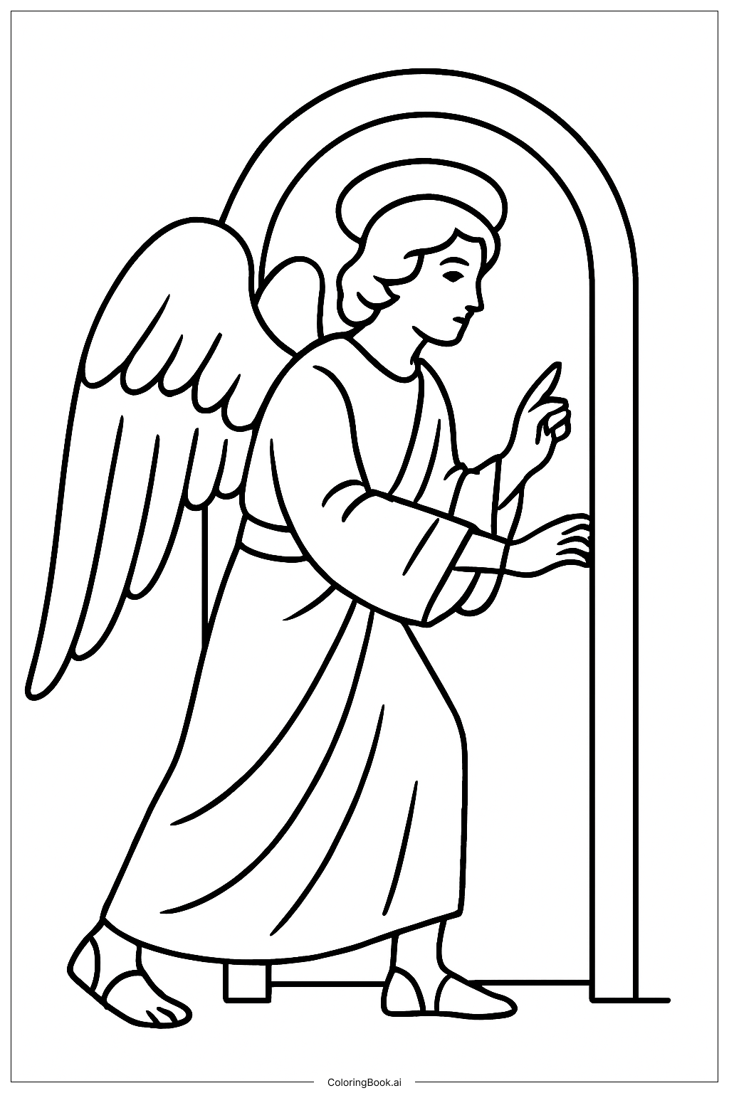  Página para colorir de Anjo da Anunciação na Porta 