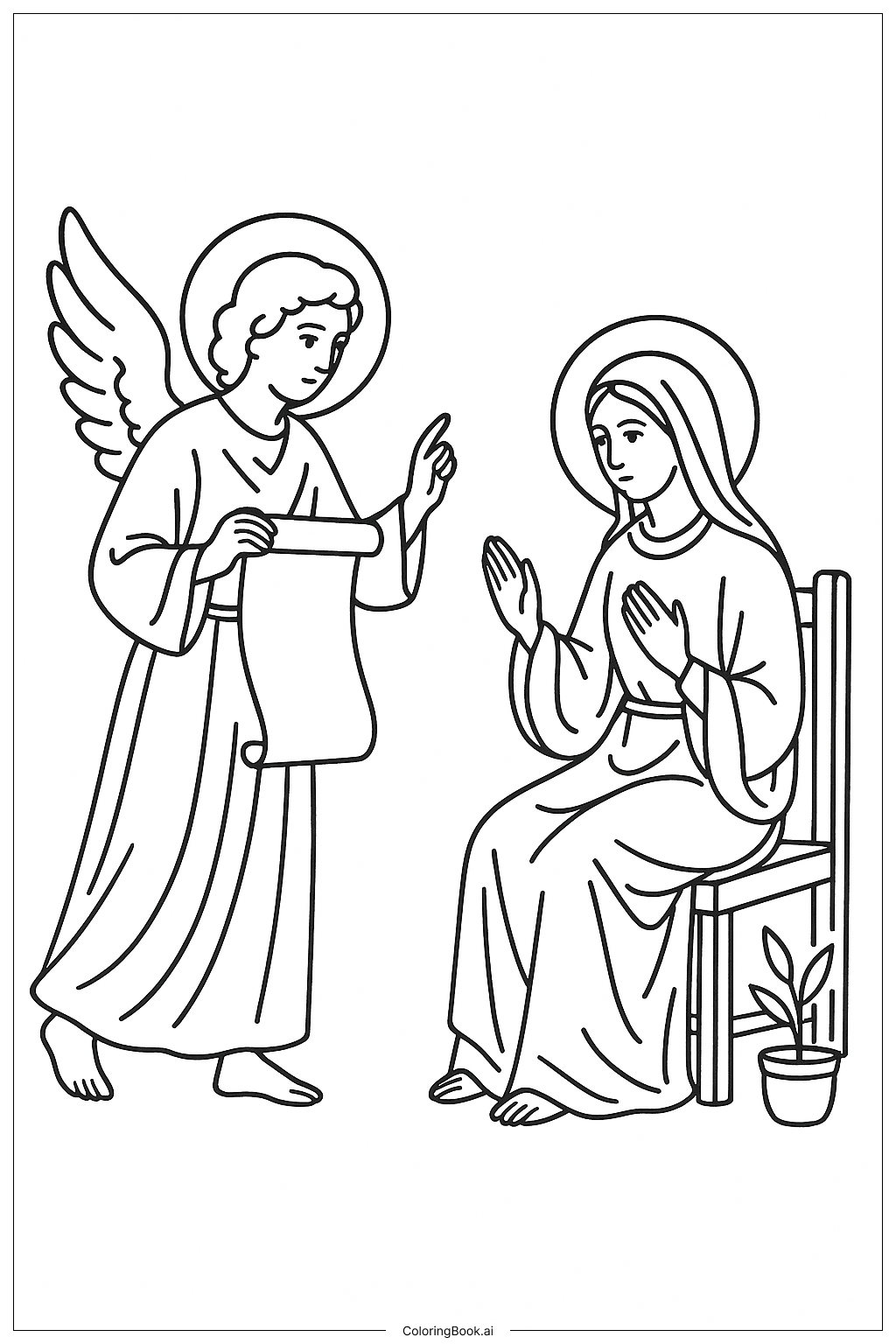 Trang tô màu Thiên thần Truyền tin với Cuộn giấy 