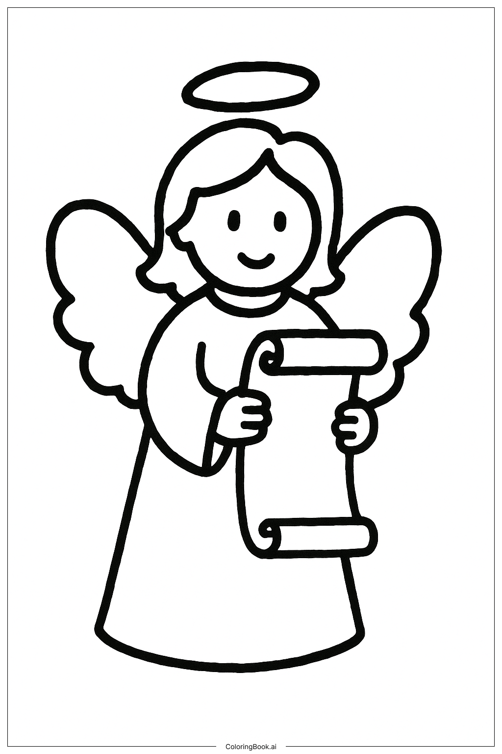  Página para colorir de Anjo da Anunciação com Pergaminho 