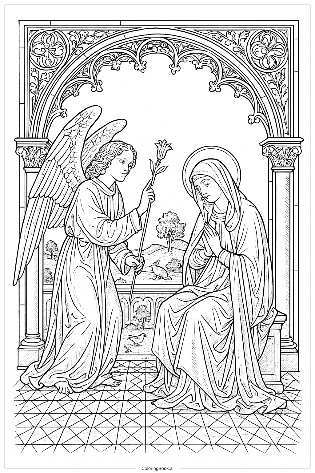  Página para colorear de Escena del Arco de la Anunciación 