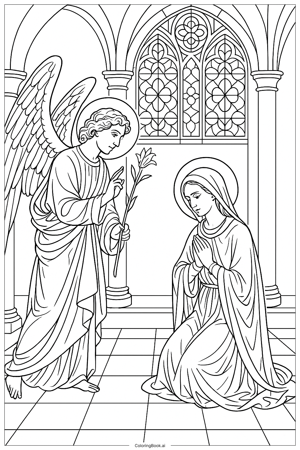  天使報喜小禮拜堂跪姿著色頁 