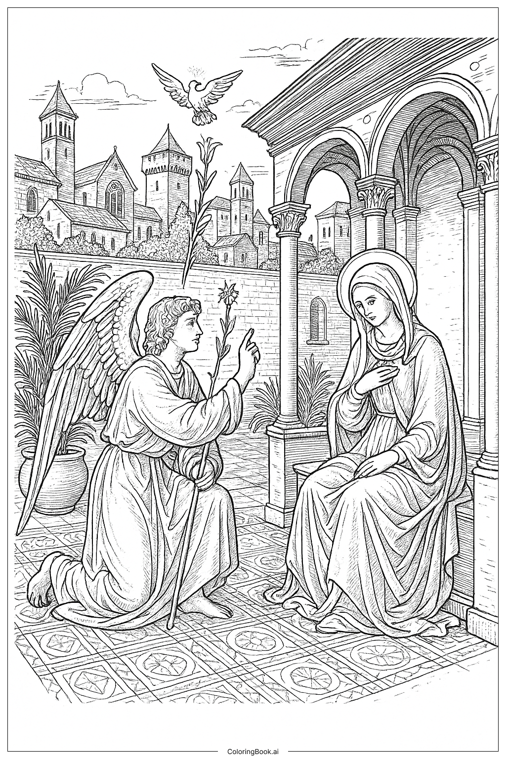 Página para colorir de Detalhe do Pátio da Anunciação