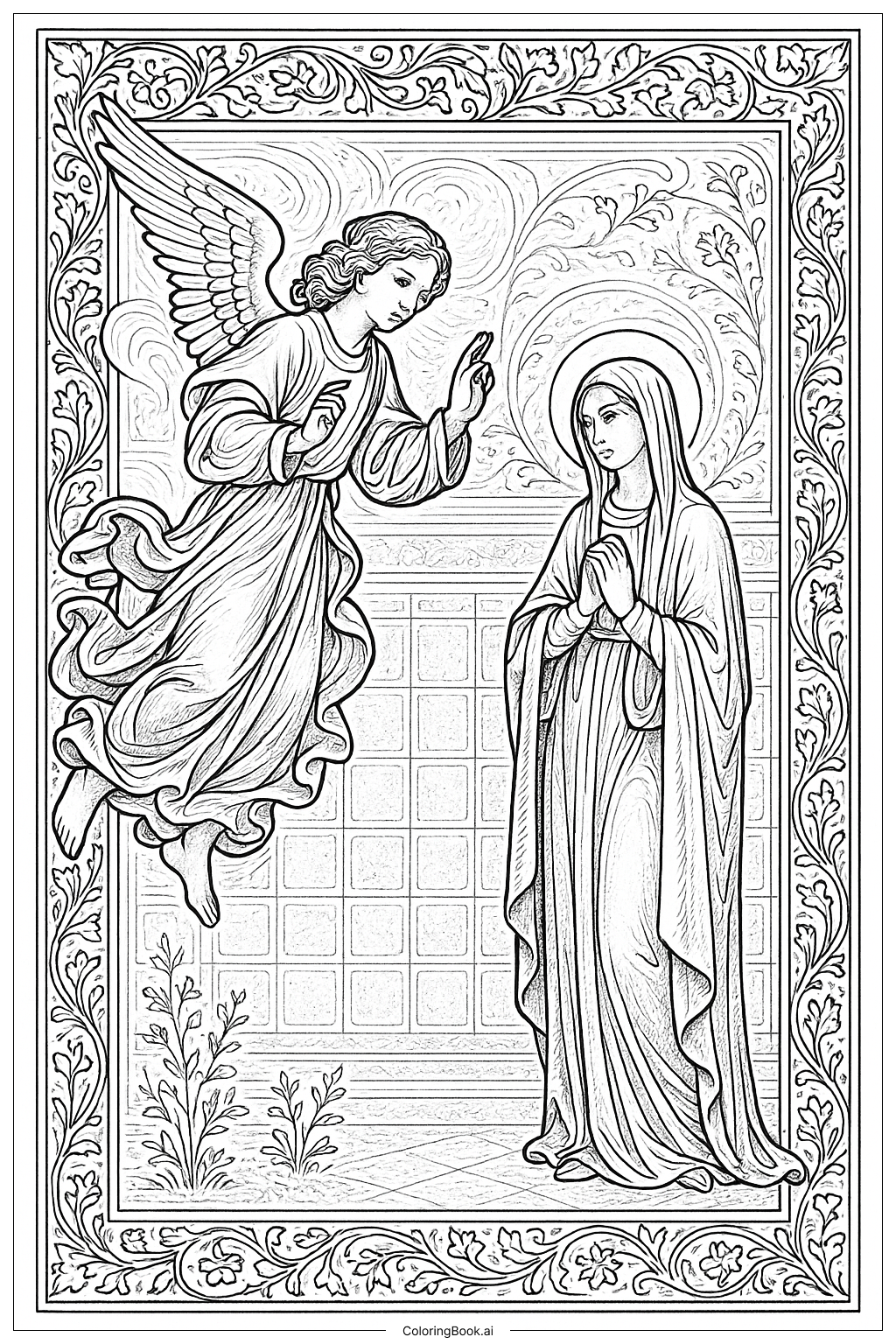  Página para colorear de Vestidos Fluidos de la Anunciación 