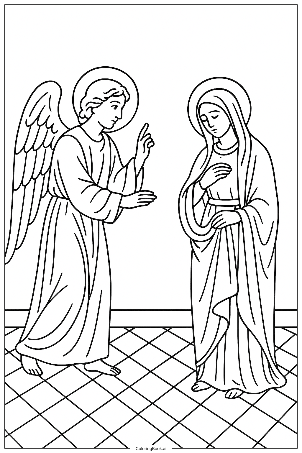 Page de coloriage Annonciation Rencontre Douce