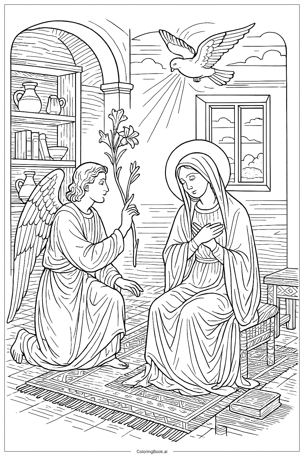  Página para colorear de Interiores de Hogar de la Anunciación 