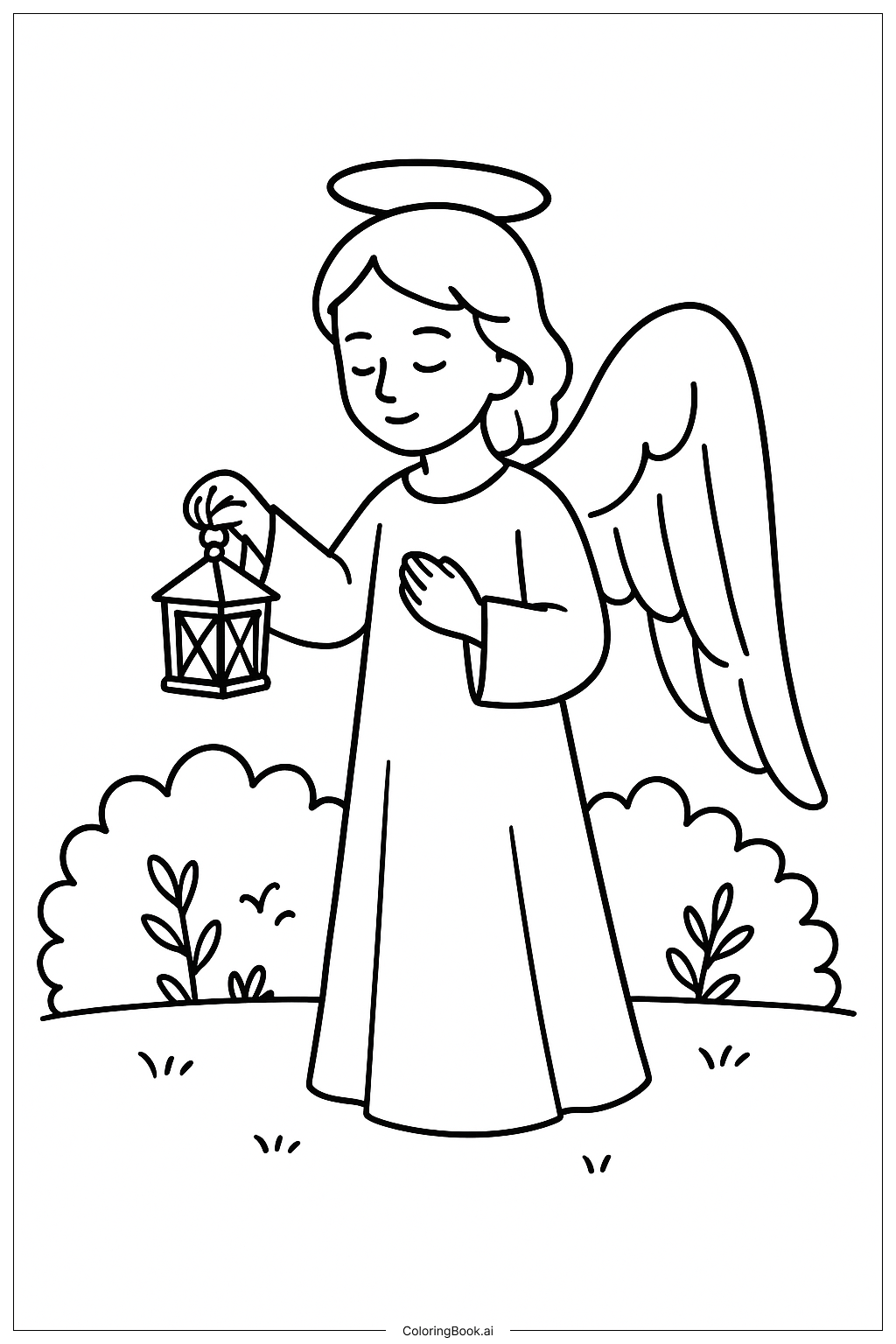  受胎告知のランタン天使の塗り絵ページ 
