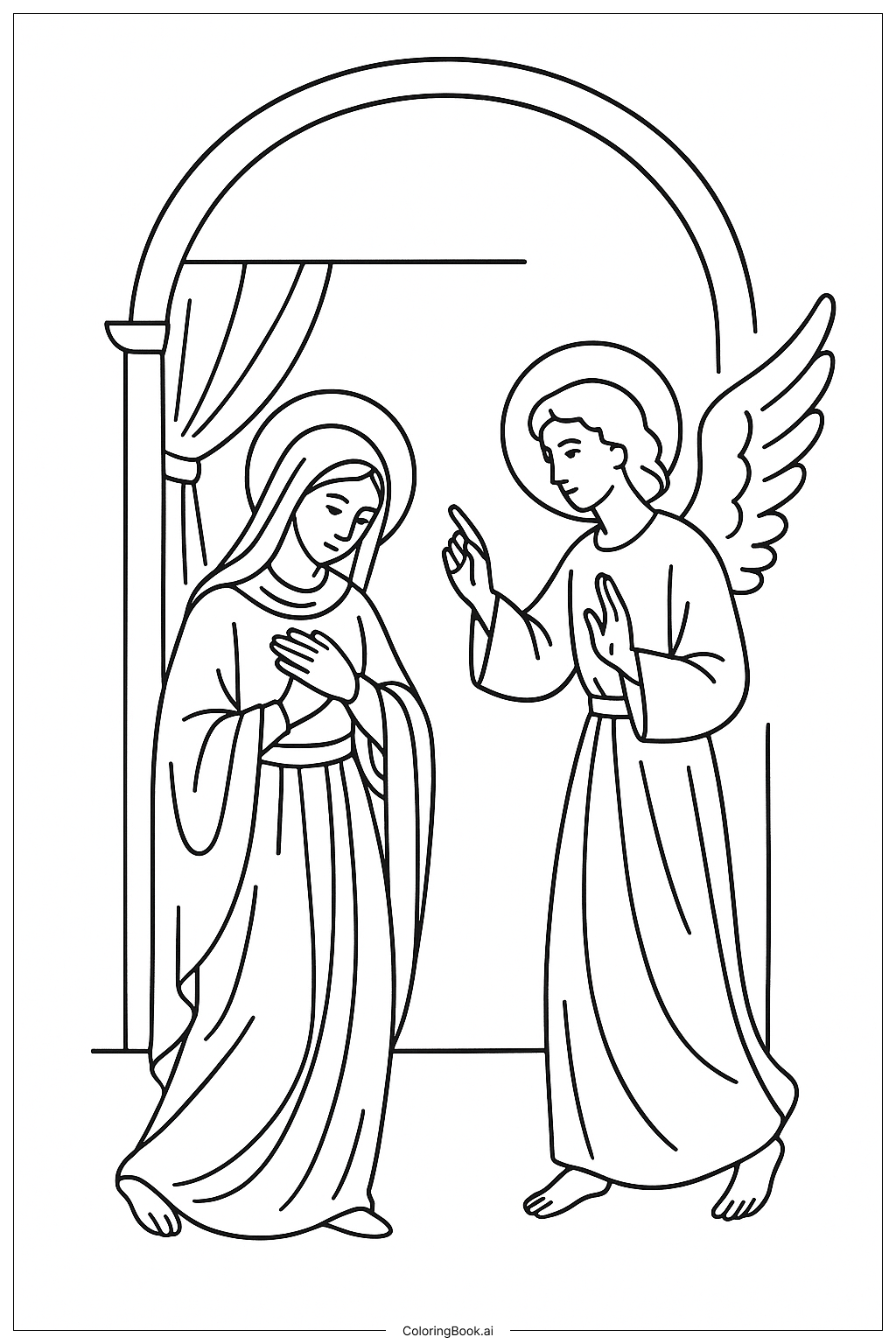 Page de coloriage Marie de l'Annonciation Surprise