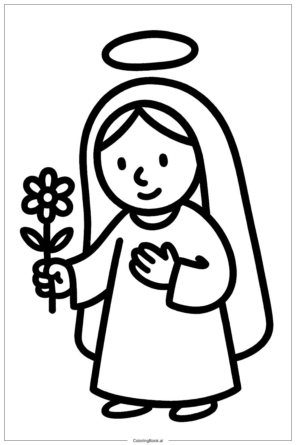  Página para colorir de Anunciação Maria com Flor 