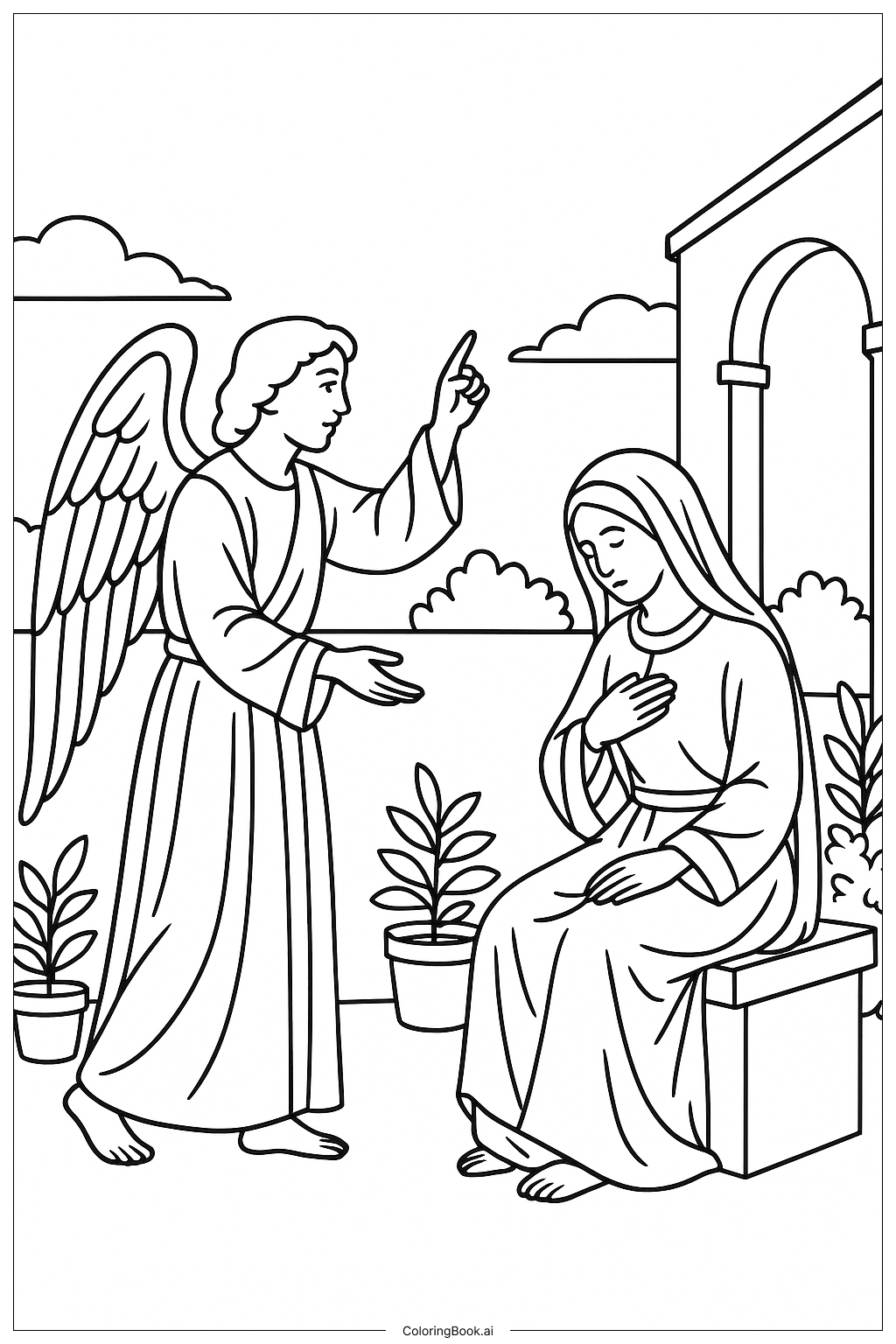  Página para colorir de Anunciação Apontando para o Céu 