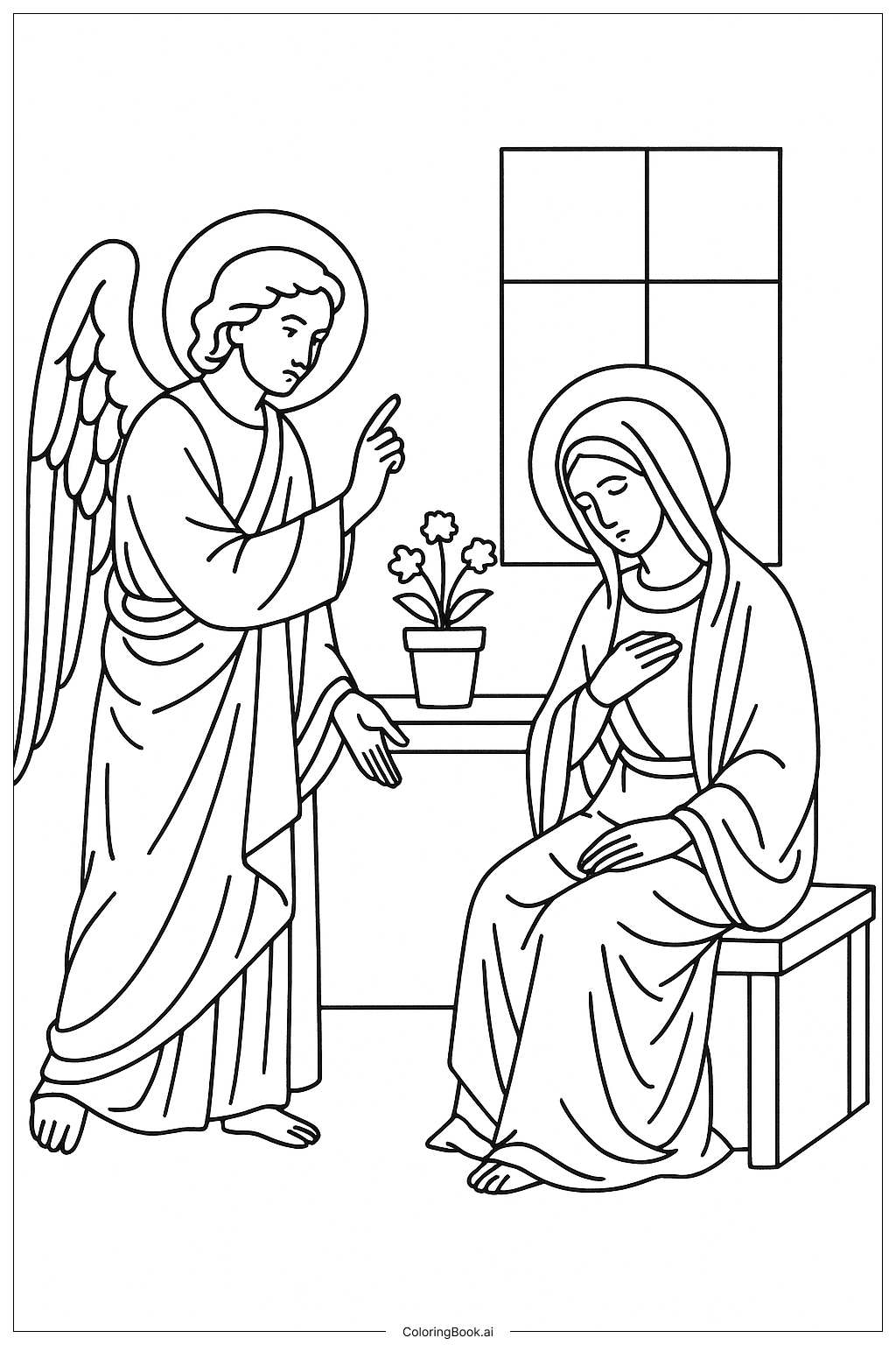  Página para colorir de Quarto Silencioso da Anunciação 