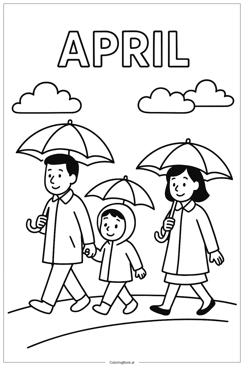  Página para colorear de Paseo Familiar en Abril 