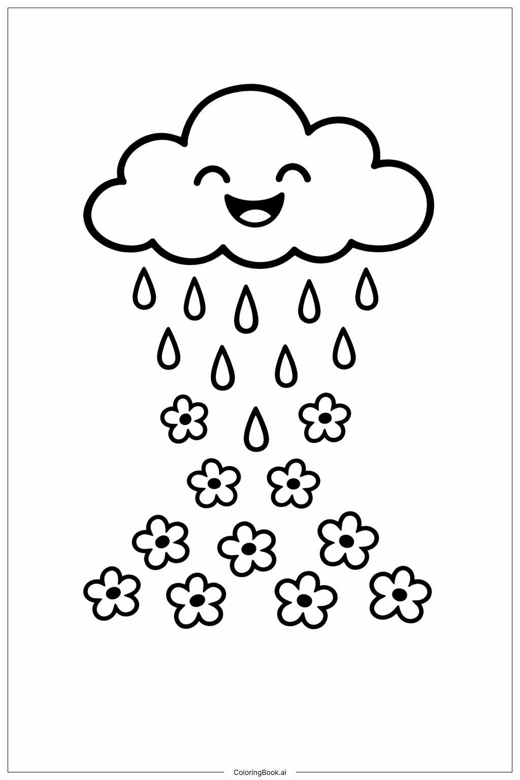  4月の雨は5月の花をもたらす 花を降らせる雲の塗り絵ページ 