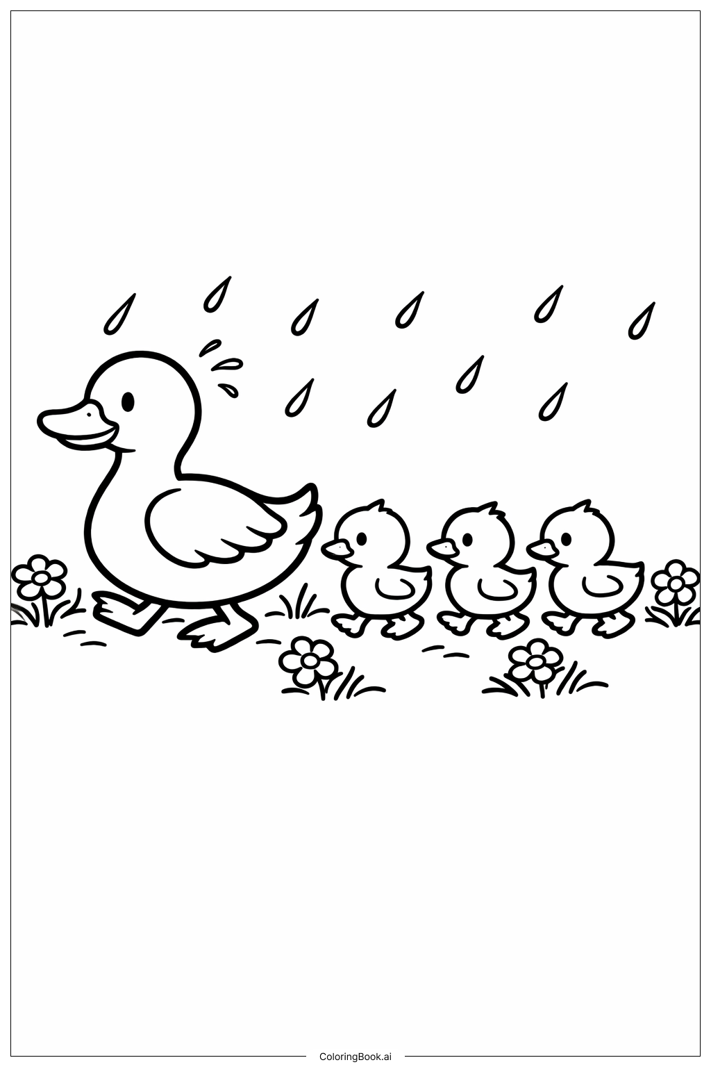  四月の雨は五月の花をもたらすアヒルのパレードの塗り絵ページ 