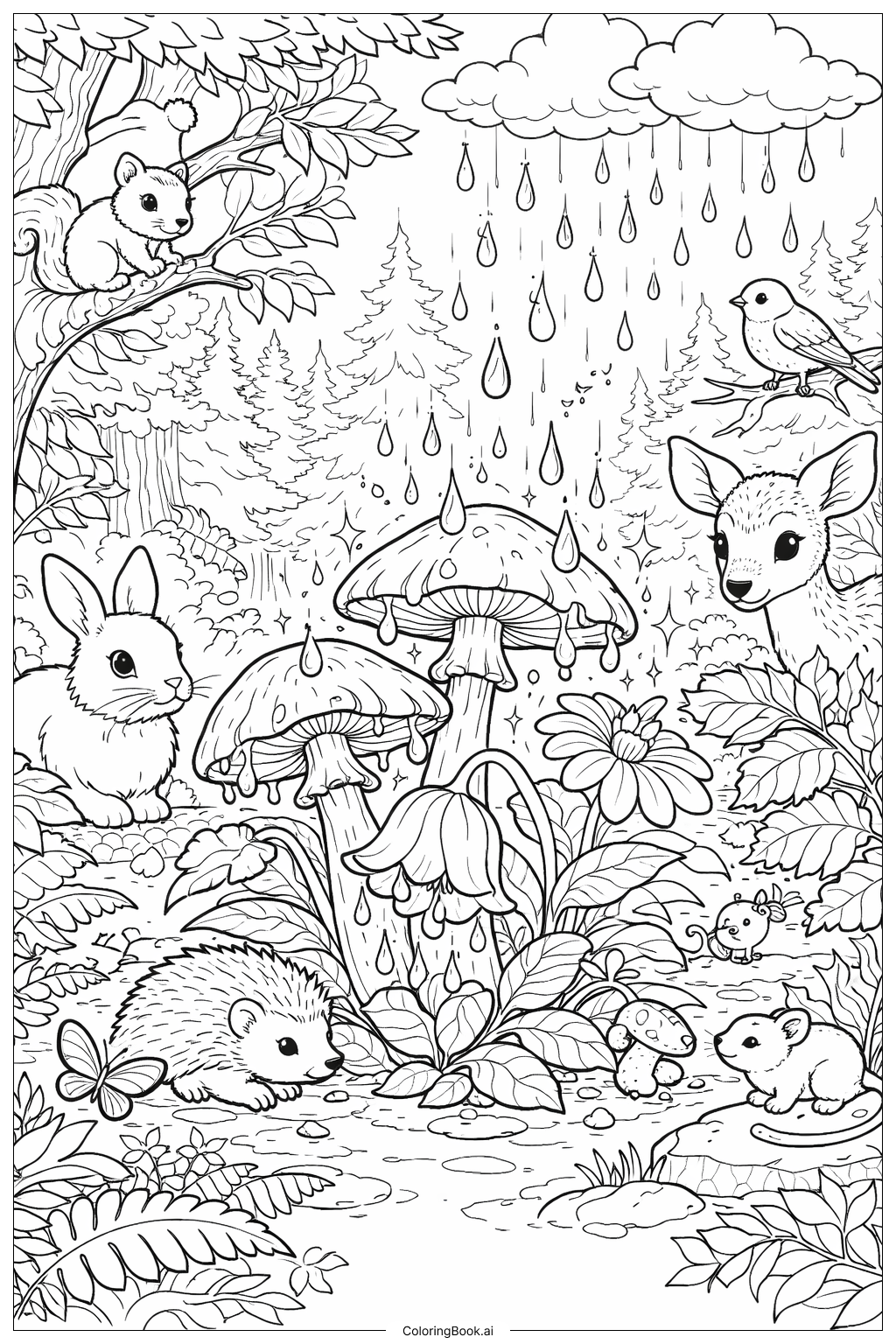  Page de coloriage Les averses d’avril font fleurir mai dans la forêt enchantée du printemps 