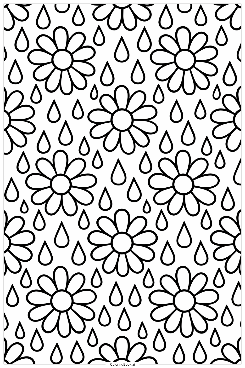  四月の雨は五月の花をもたらす 花の雨パターンの塗り絵ページ 