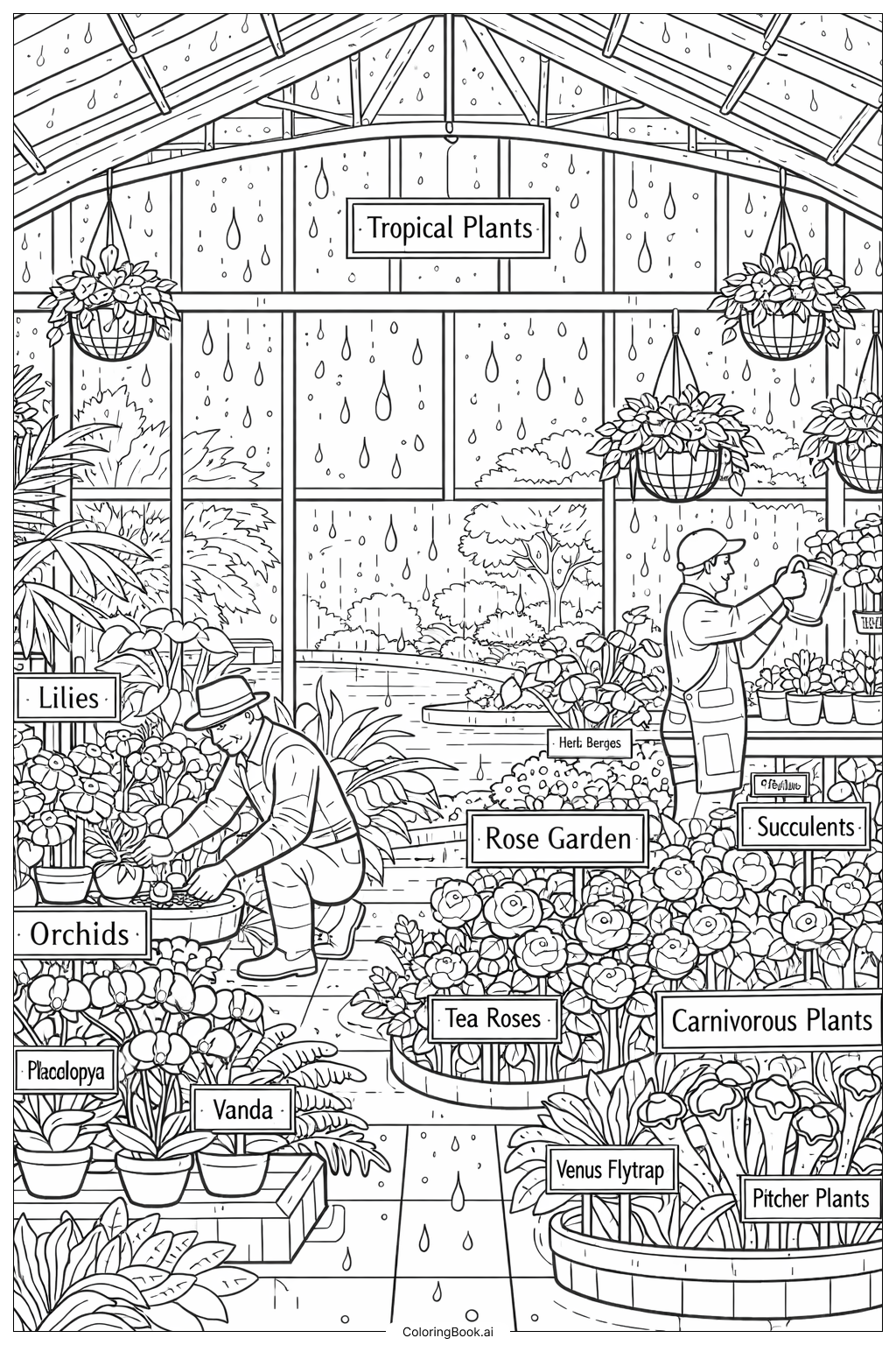  April Showers Bring May Flowers Greenhouse Rain Study Coloring Page 