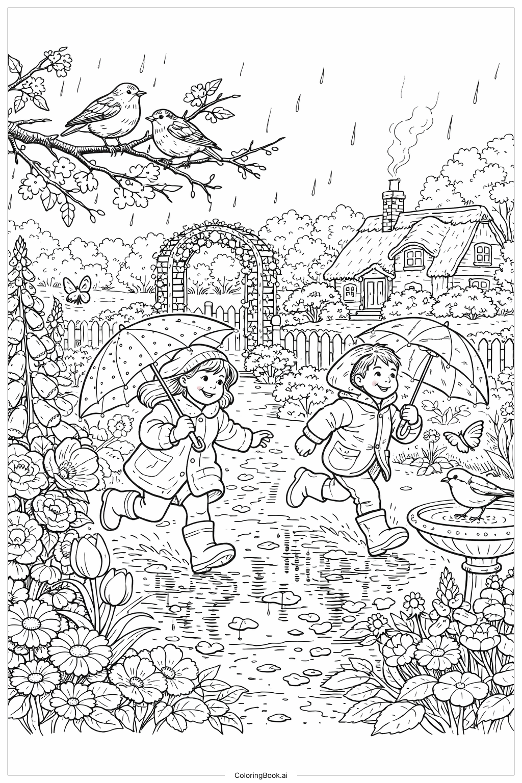  Page de coloriage Avril pluvieux, mai fleuri - Festival du jardin luxuriant 
