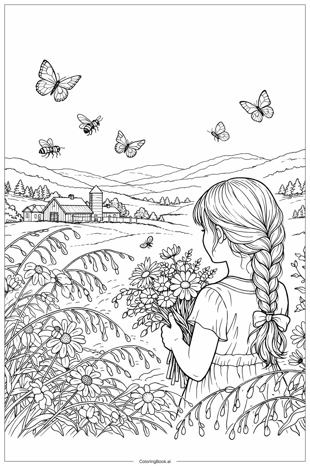  四月陣雨帶來五月花叢草地花束午後著色頁 