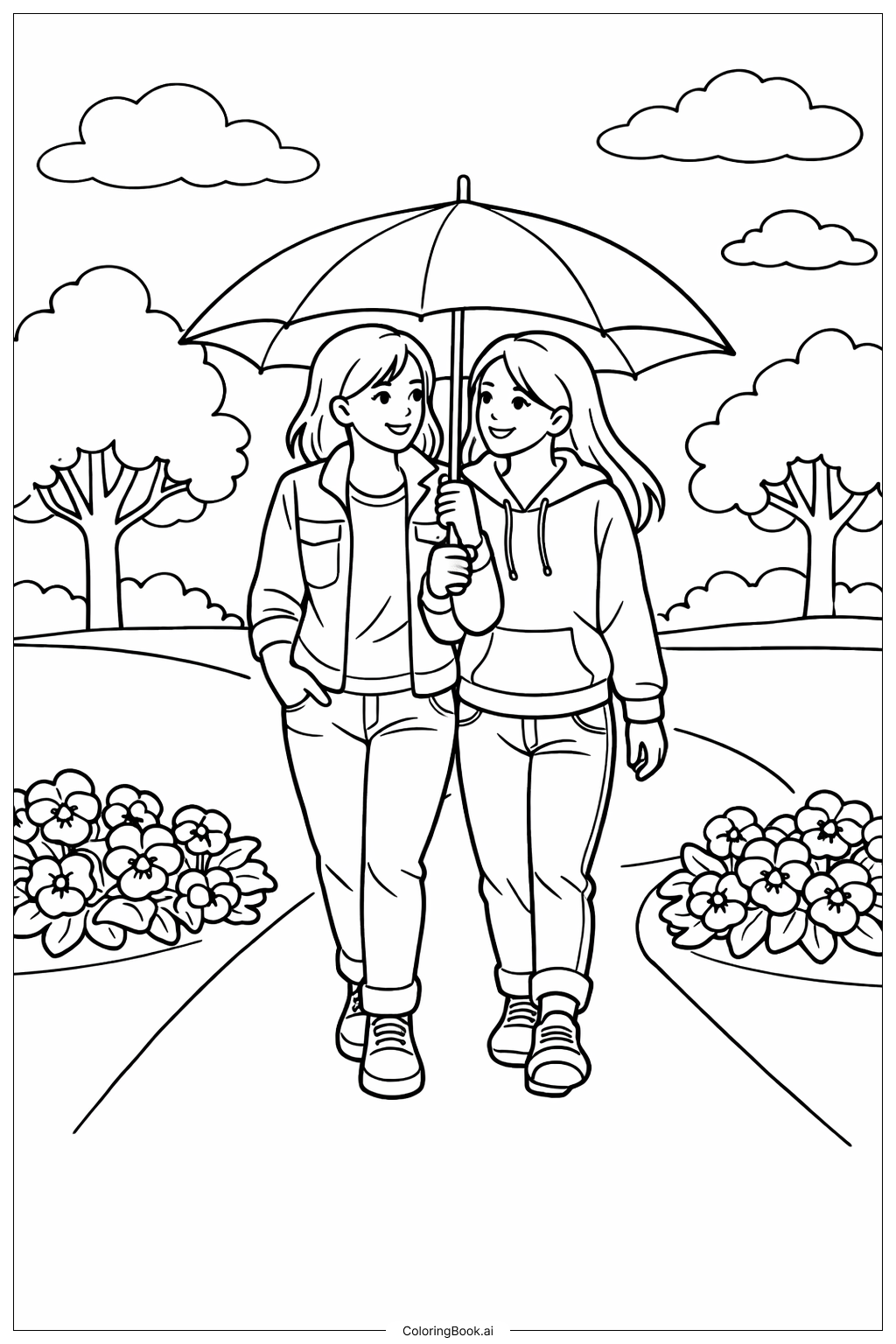  Página para colorir de Chuva de Abril Traz Flores de Maio Passeio no Parque 