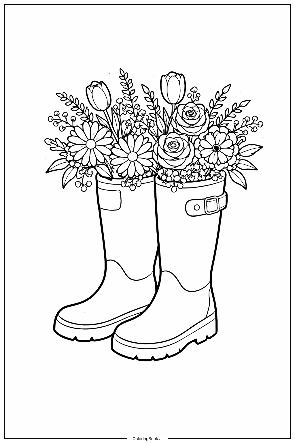  Página para colorir de Chuva de Abril Traz Flores de Maio Botas de Chuva com Flores 