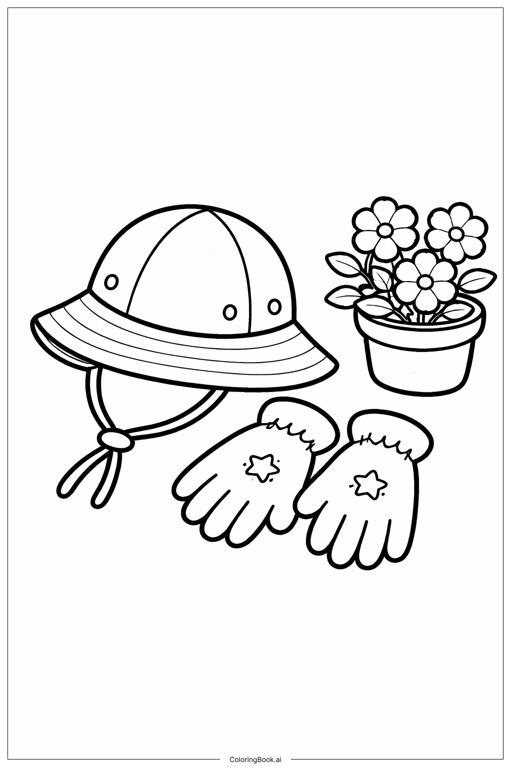  Página para colorir de Chapéu de Chuva e Luvas de Abril que Trazem Flores de Maio 