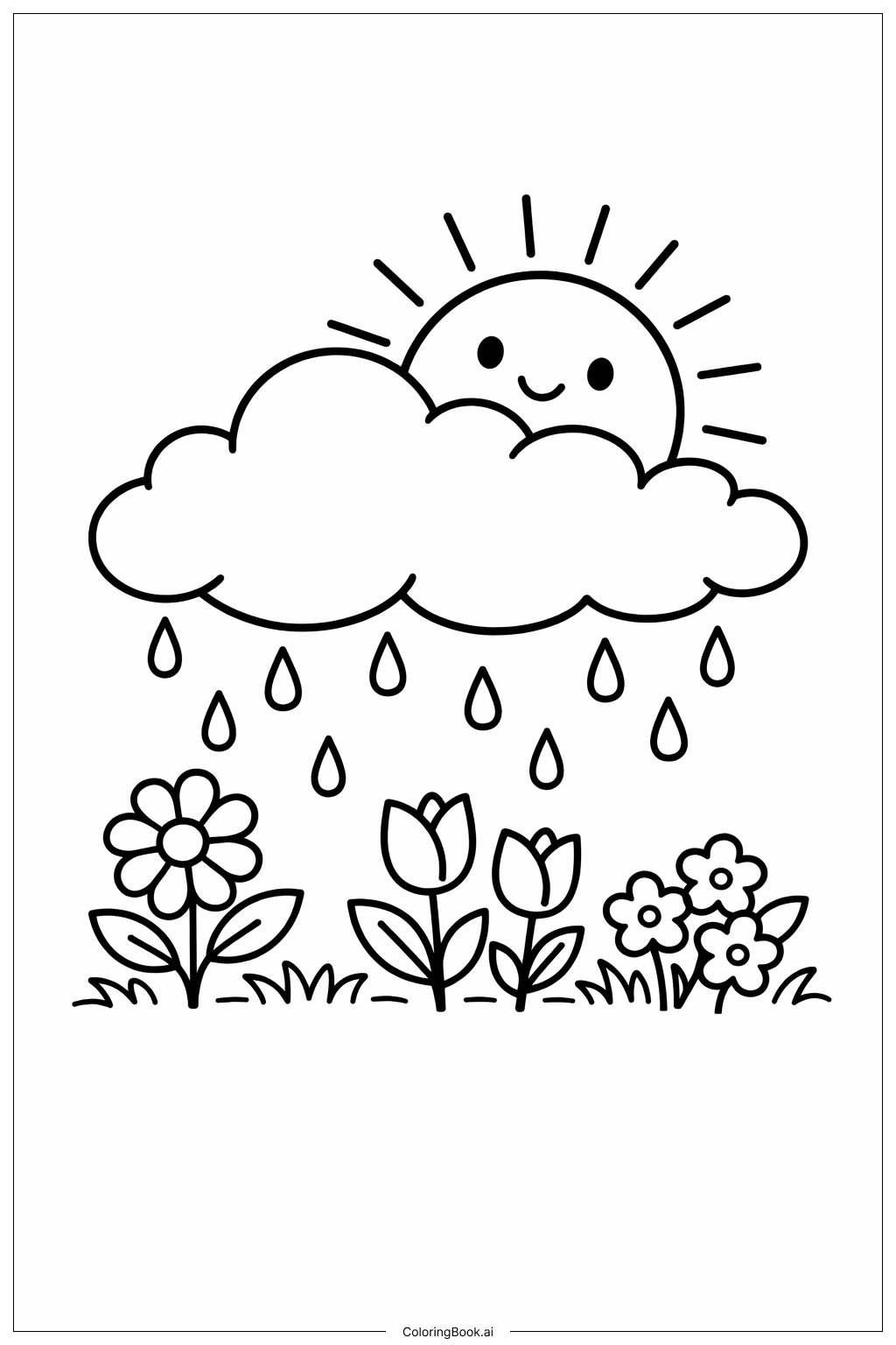  Página para colorir de Chuva de Abril Traz Flores em Maio Sol Sorridente Espia 