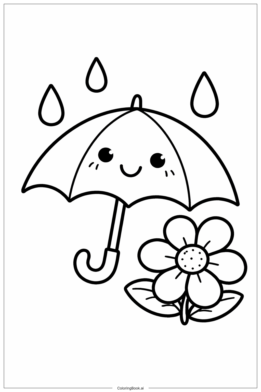  四月的雨带来五月的花 微笑的雨伞填色页 